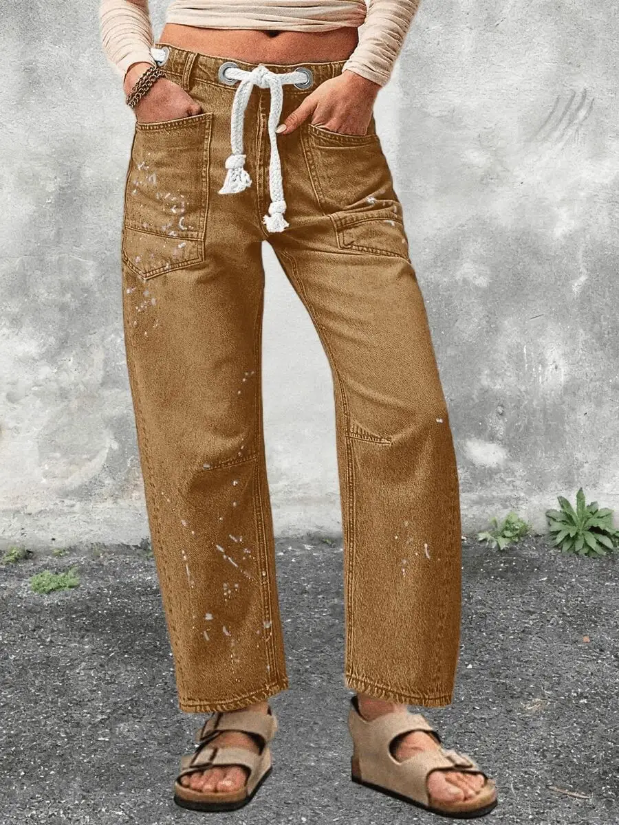 Women Vintage Baggy Wide Leg Denim Jeans Barrel Fit Drawstring Waist Paint Splatter
Women Vintage Baggy Wide Leg Denim Jeans Barrel Fit Drawstring Waist Paint Splatter