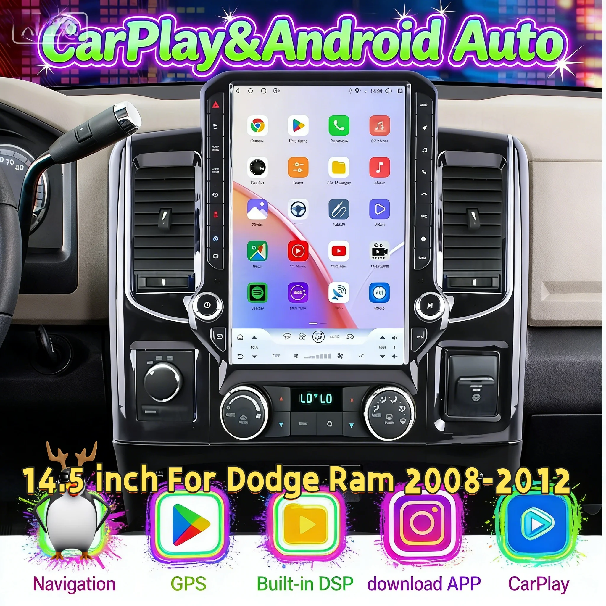 Qualcomm Android Wireless Carplay Radio For Dodge Ram 2008-2012 Multimedia Player Auto Head Unit BT Car GPS Navigation GPS DSP
Qualcomm Android Wireless Carplay Radio For Dodge Ram 2008-2012 Multimedia Player Auto Head Unit BT Car GPS Navigation GPS DSP