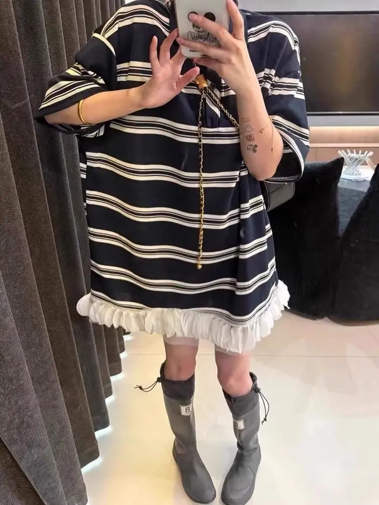 2026 Summer New Loose Casual Striped Polo Collar Short-sleeved T-shirt Skirt Women's Hem Lace Dress
2026 Summer New Loose Casual Striped Polo Collar Short-sleeved T-shirt Skirt Women's Hem Lace Dress