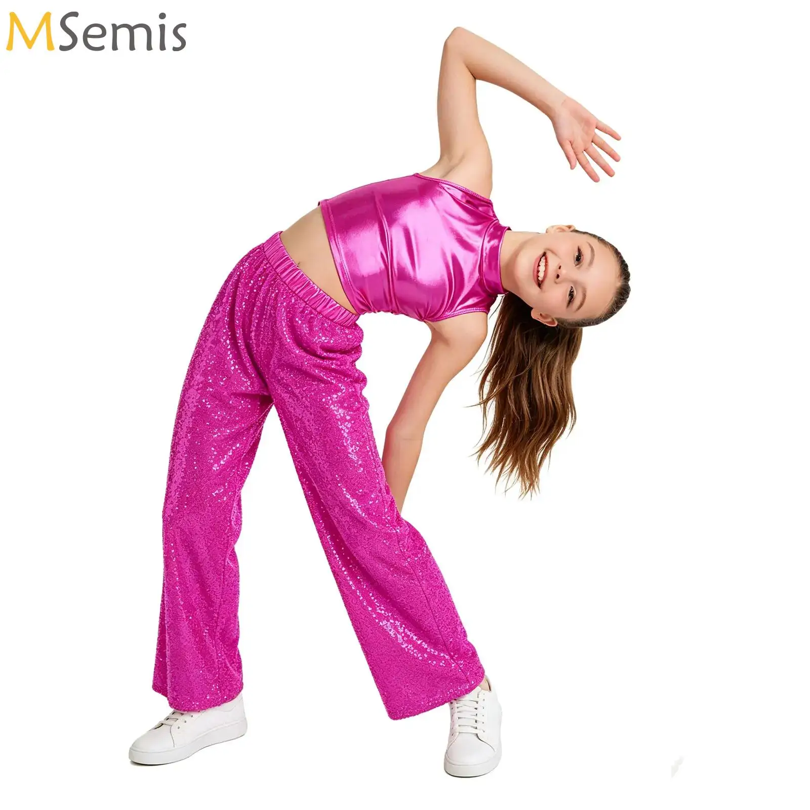 Kids Girls Hip-Hop Jazz Dance Modern Street Costume Outfits Sleeveless Sparkly Sequins Crop Top with Metallic Pants Stage Suits
Kids Girls Hip-Hop Jazz Dance Modern Street Costume Outfits Sleeveless Sparkly Sequins Crop Top with Metallic Pants Stage Suits