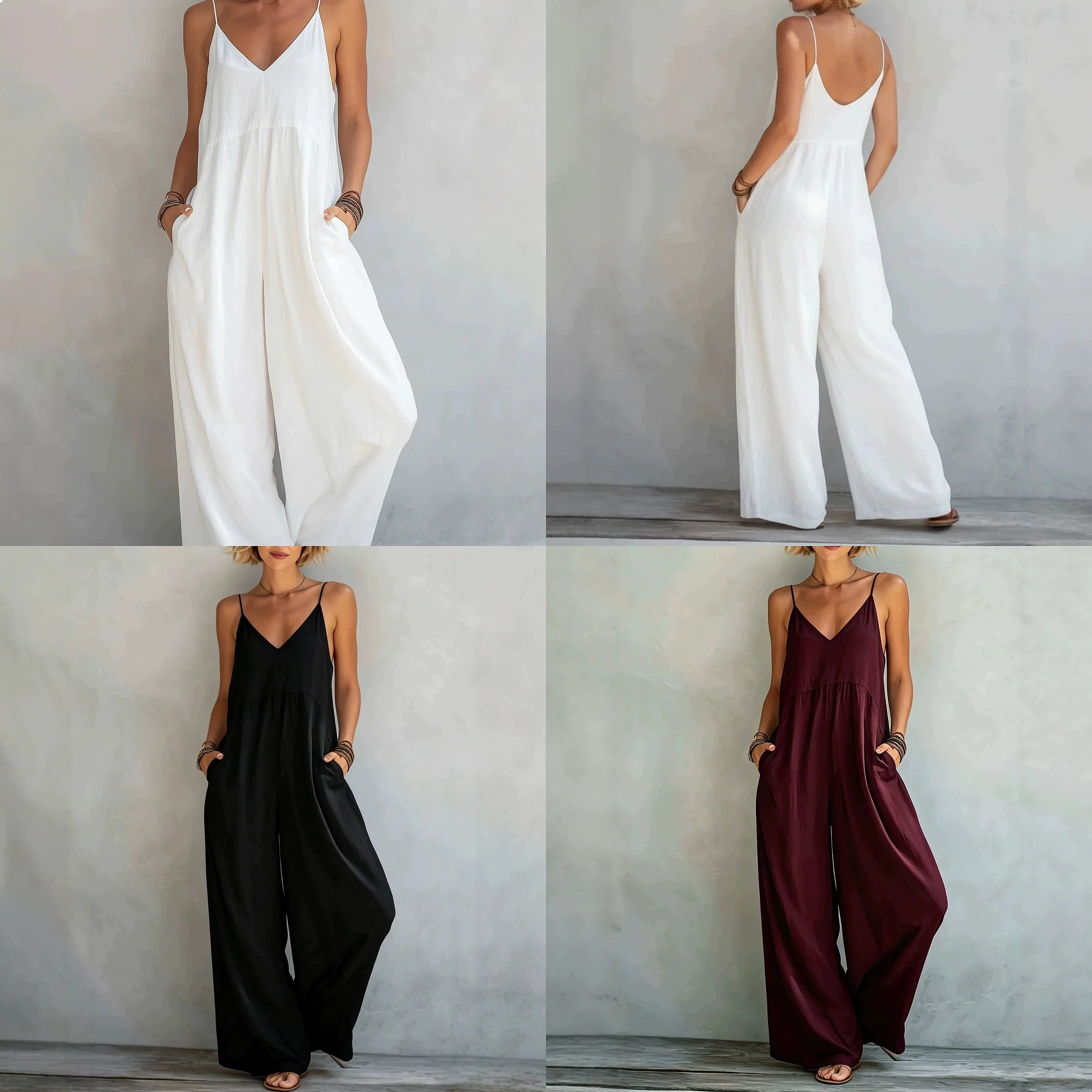 V Neck Solid Color Sleeveless Jumpsuit Overall Romper Playsuit Spring Summer Elegant Casual Women Matching Set
V Neck Solid Color Sleeveless Jumpsuit Overall Romper Playsuit Spring Summer Elegant Casual Women Matching Set