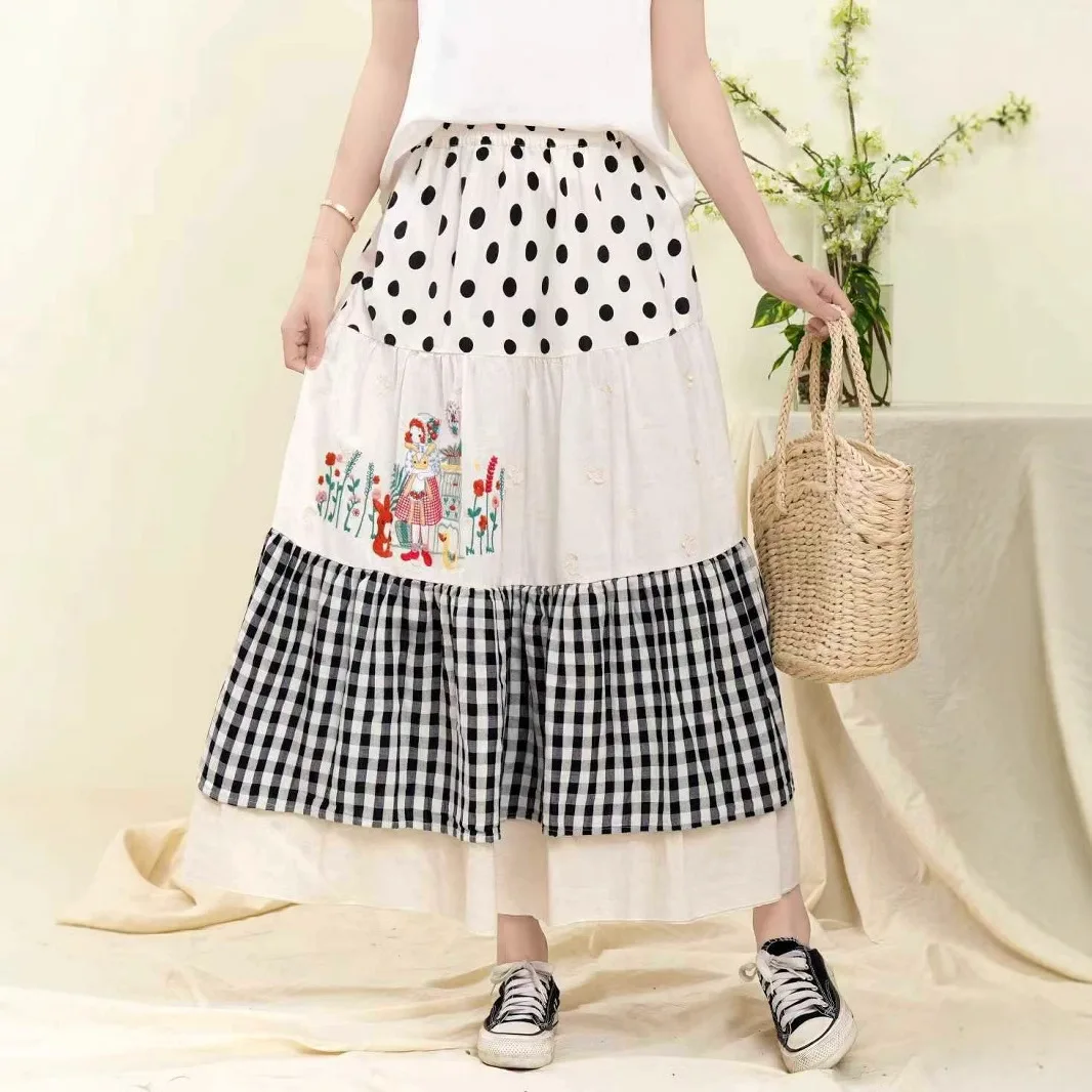 Japanese Vintage Mori Girl Embroidery Polka Dot Plaid Patchwork Skirt Women Spring New Elastci Waist Retro Cotton A-Line Skirts
Japanese Vintage Mori Girl Embroidery Polka Dot Plaid Patchwork Skirt Women Spring New Elastci Waist Retro Cotton A-Line Skirts