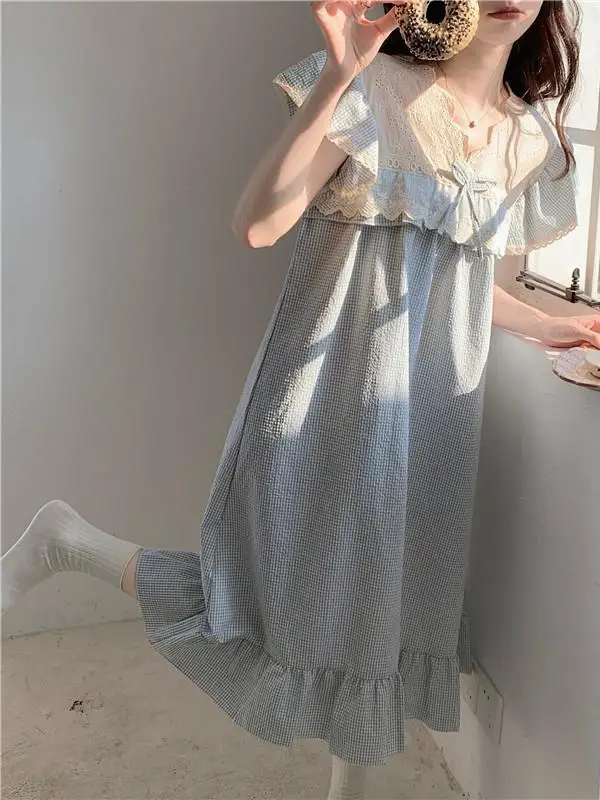 Sweet Lace Cotton Linen Nightgown ort Sve Spwear Set for Women Summer Thin ort Pants Home Clothes V Ne Cheered
Sweet Lace Cotton Linen Nightgown ort Sve Spwear Set for Women Summer Thin ort Pants Home Clothes V Ne Cheered