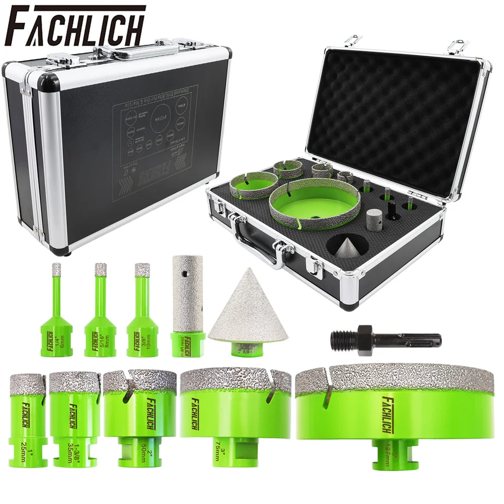 FACHLICH 9pcs Diamond Drill Core Bits Kit Dia6-127mm 5/8"-11 Thread Milling Chamfer Bits Marble Tile Granite Cutter SDS Adapter
FACHLICH 9pcs Diamond Drill Core Bits Kit Dia6-127mm 5/8"-11 Thread Milling Chamfer Bits Marble Tile Granite Cutter SDS Adapter