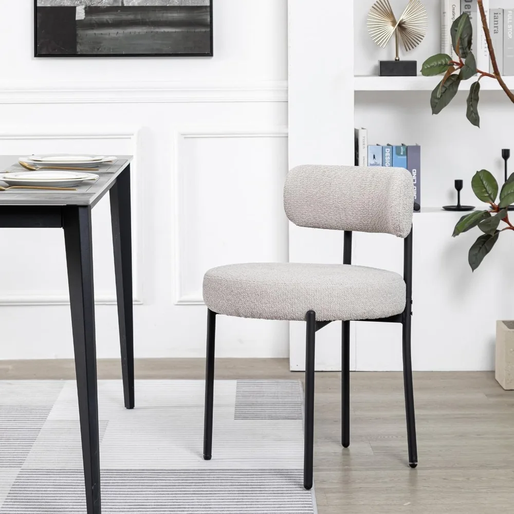 Dining Chair One Chair for Kitchen Dining Room,Upholstered Modern Boucle Dining Chair with Black Metal Legs Curved Backrest
Dining Chair One Chair for Kitchen Dining Room,Upholstered Modern Boucle Dining Chair with Black Metal Legs Curved Backrest