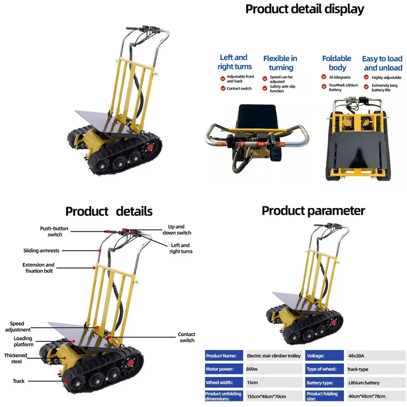 Foldable Electric Stair Climbing Vehicle with Wide Gauge 800W Motor Platform Lithium Battery Charging Device for Shopping
Foldable Electric Stair Climbing Vehicle with Wide Gauge 800W Motor Platform Lithium Battery Charging Device for Shopping