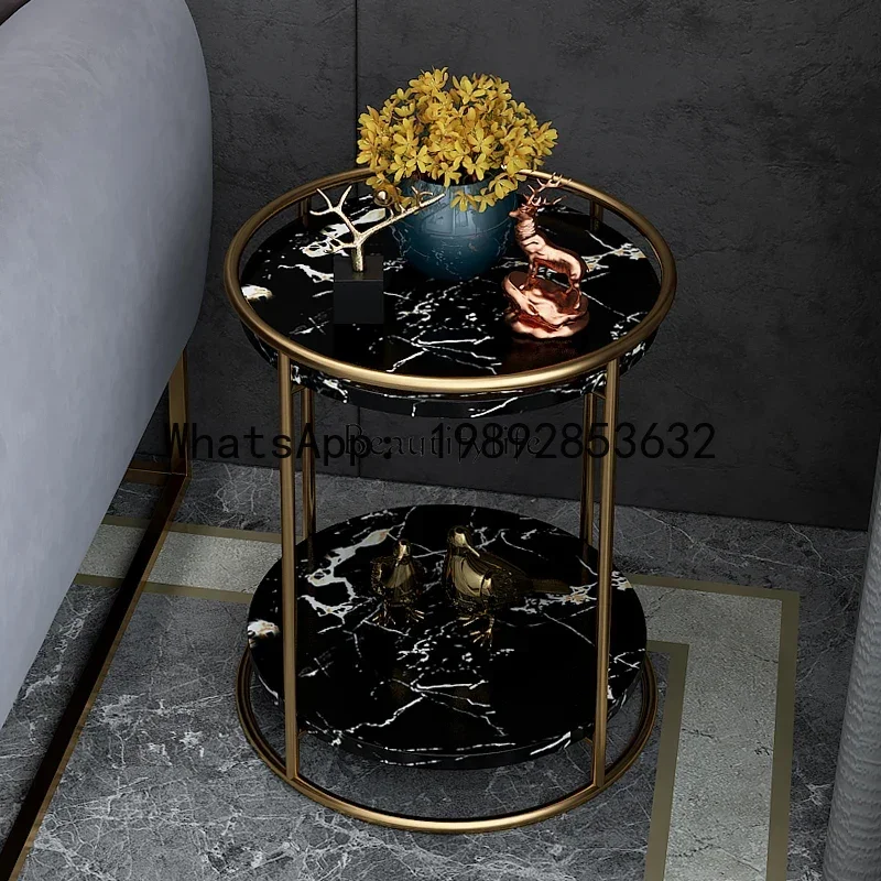 Nordic marble wrought iron edge double-layer living room sofa round table
Nordic marble wrought iron edge double-layer living room sofa round table