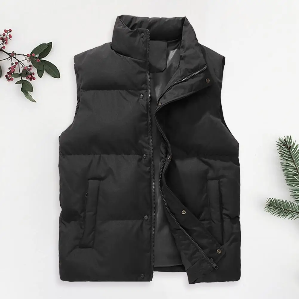 Men Windproof Vest Stand Collar Sleeveless Button Zipper Closure Waistcoat with Pockets Solid Color Thickened Down Vest Coat
Men Windproof Vest Stand Collar Sleeveless Button Zipper Closure Waistcoat with Pockets Solid Color Thickened Down Vest Coat
