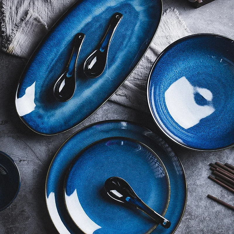 Japanese Blue Kiln Change Ceramic Tableware American Tableware Retro Household Dishes Set Rice Bowl Dishes Restaurant Plate
Japanese Blue Kiln Change Ceramic Tableware American Tableware Retro Household Dishes Set Rice Bowl Dishes Restaurant Plate