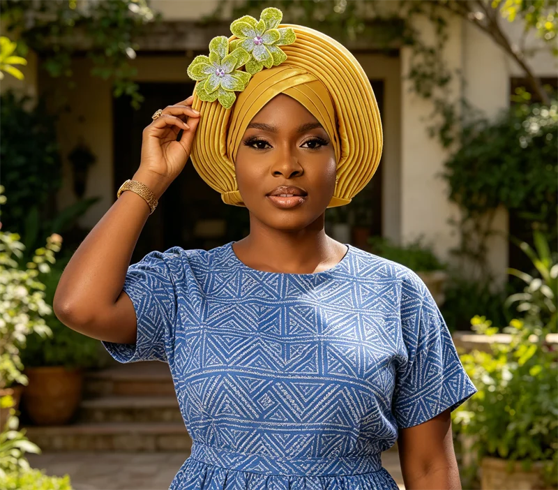 New African Turban Cap for Women Muslim Traditional Crinkled Applique Headscarf Hijab Hat Bonnet Head Wrap Nigeria Wedding Geles
New African Turban Cap for Women Muslim Traditional Crinkled Applique Headscarf Hijab Hat Bonnet Head Wrap Nigeria Wedding Geles
