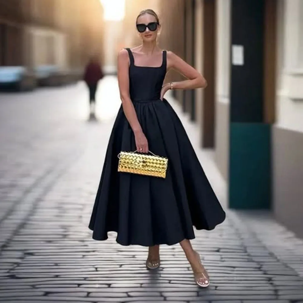 Vintage Black Square Neckline Ankle Length Satin Women Dresses A-line Puffy Female Maxi Dress To Party Can Be Custom Made
Vintage Black Square Neckline Ankle Length Satin Women Dresses A-line Puffy Female Maxi Dress To Party Can Be Custom Made