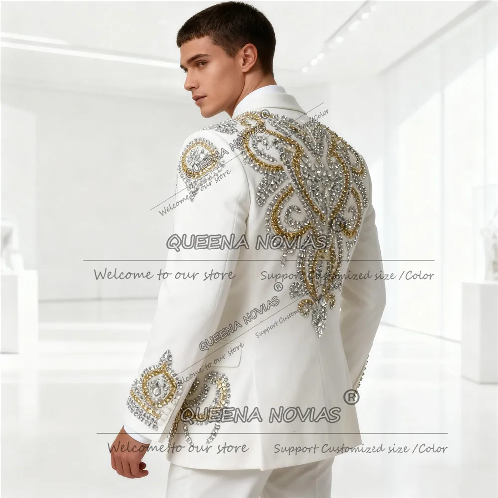 Sparkling Crystal Beaded Suit Men Slim Fit 2 Piece Set Costume Homme Groom Prom Blazers Customized Wedding Tuxedos Male Outfits
Sparkling Crystal Beaded Suit Men Slim Fit 2 Piece Set Costume Homme Groom Prom Blazers Customized Wedding Tuxedos Male Outfits
