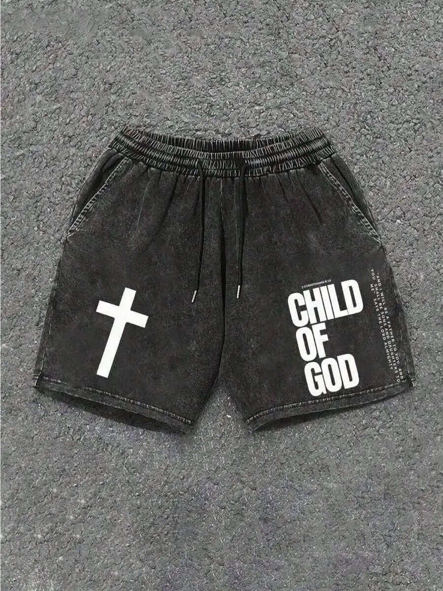 Mens Washed Cotton Drawstring Shorts With Cross And Letter Print Casual Vintage Style
Mens Washed Cotton Drawstring Shorts With Cross And Letter Print Casual Vintage Style