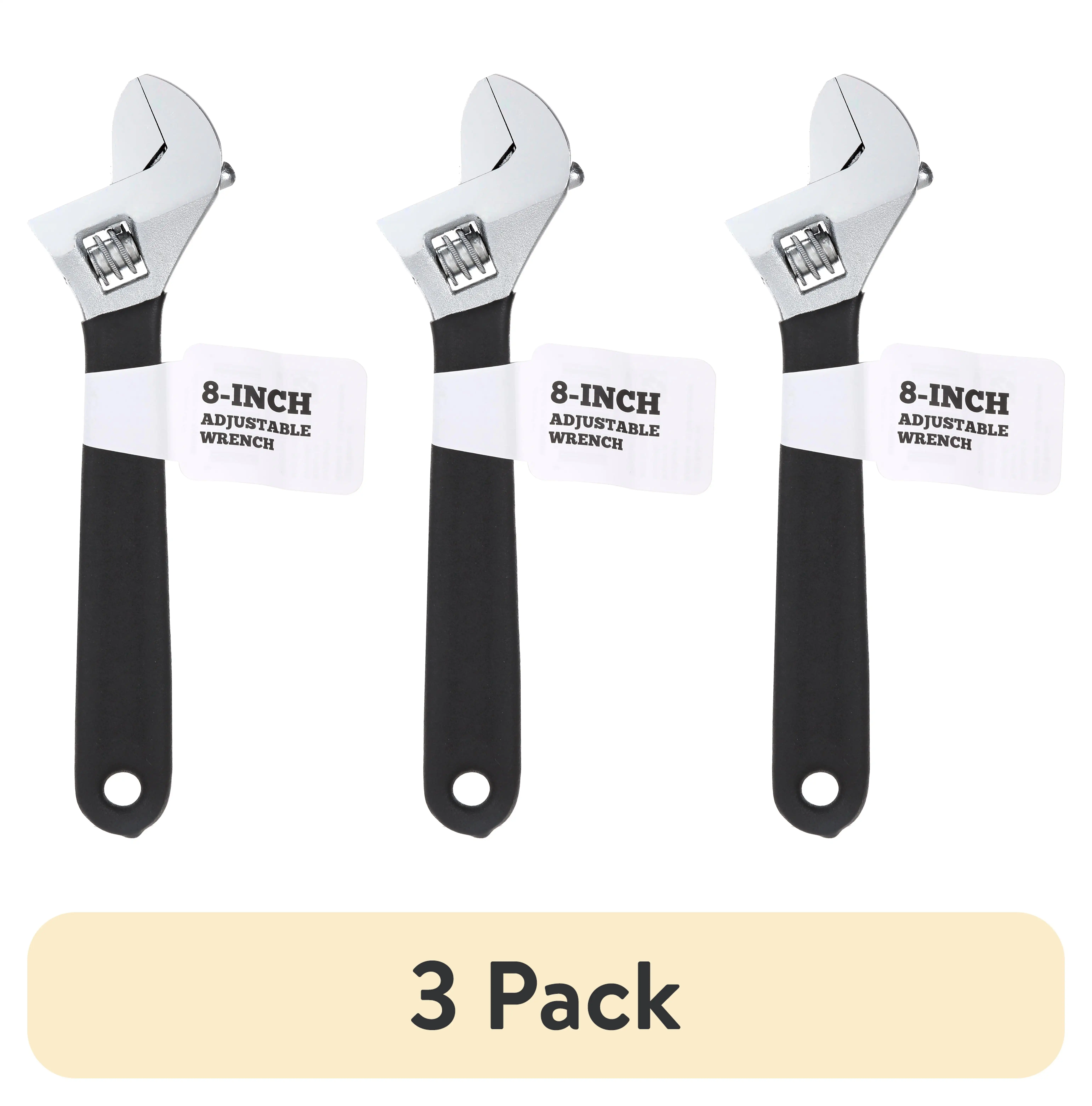 (3 pack) 8 inch Adjustable Wrench with Sure Grip Handle
(3 pack) 8 inch Adjustable Wrench with Sure Grip Handle