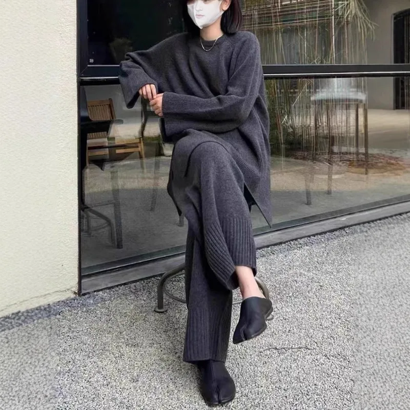 Casual Knit Set Winter Women's Sets O-neck Long Sleeve Solid Split Pullover Sweater+Elastic Waist Pants 2-piece Set Korean Suit
Casual Knit Set Winter Women's Sets O-neck Long Sleeve Solid Split Pullover Sweater+Elastic Waist Pants 2-piece Set Korean Suit