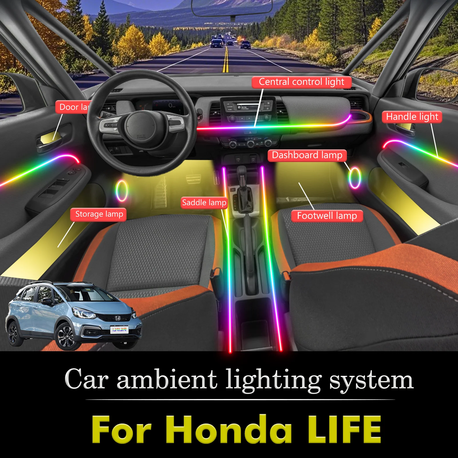 Для Honda LIFE салон автомобиля декоративный окружающий свет RGB 64-цветный светодиодный умный пульт дистанционного управления энергосберегающий комплект ламп
Для Honda LIFE салон автомобиля декоративный окружающий свет RGB 64-цветный светодиодный умный пульт дистанционного управления энергосберегающий комплект ламп