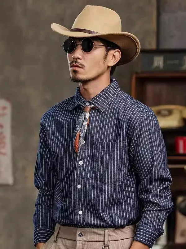 Classic American Retro Striped Shirt Men's Spring Autumn Long Sleeve Casual Outerwear Pure Cotton Loose Fit Shirt
Classic American Retro Striped Shirt Men's Spring Autumn Long Sleeve Casual Outerwear Pure Cotton Loose Fit Shirt