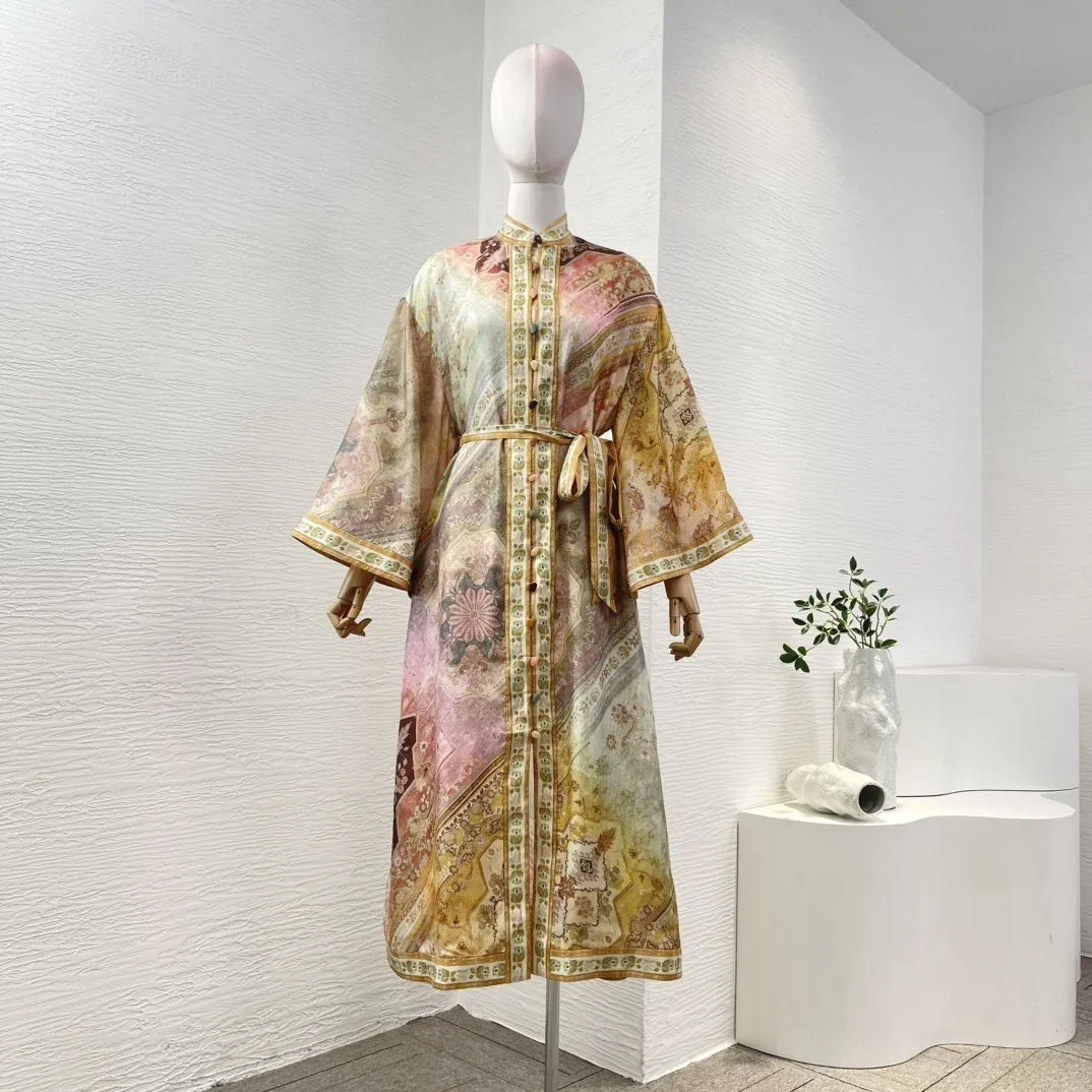 Holiday Beach Style 2025 New Arrivals Pure Silk Flare Sleeve Mixed Color Floral Print Lace-up Women Vintage Midi Dress
Holiday Beach Style 2025 New Arrivals Pure Silk Flare Sleeve Mixed Color Floral Print Lace-up Women Vintage Midi Dress