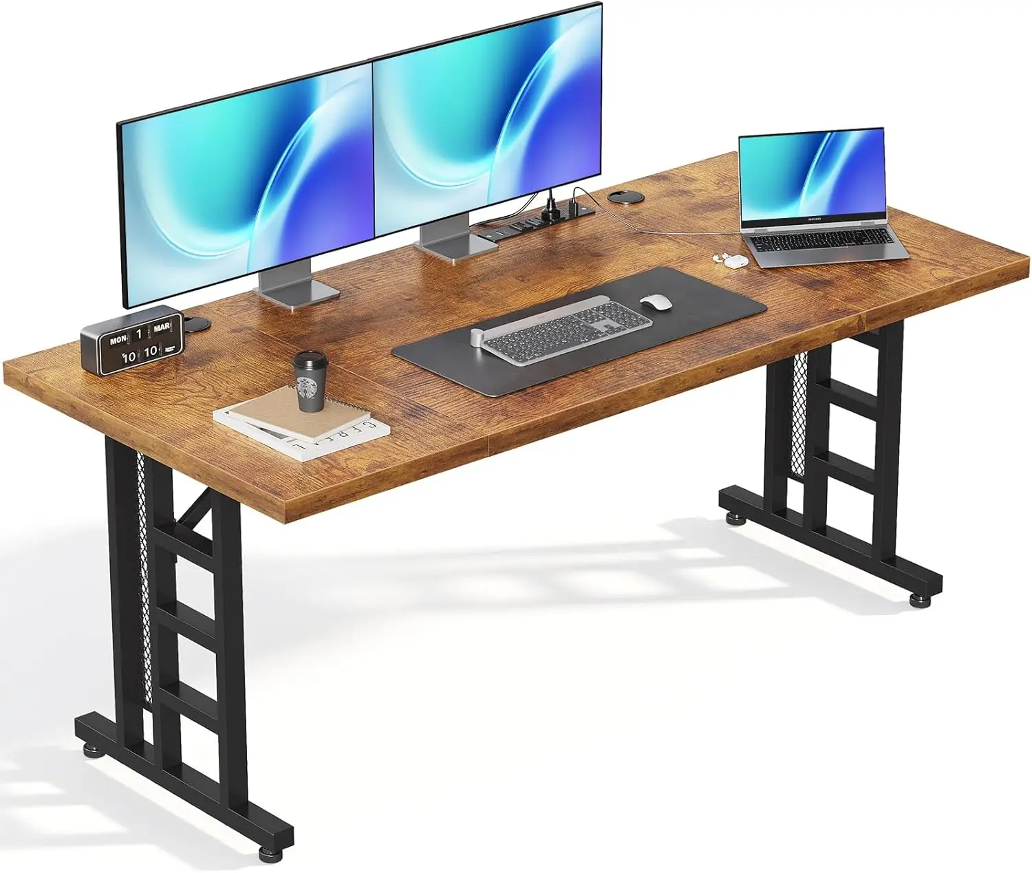 71 Inch Office Desk with Power Ports, Large Computer Workstation in Rustic Brown, 3-Piece Thickened Board
71 Inch Office Desk with Power Ports, Large Computer Workstation in Rustic Brown, 3-Piece Thickened Board