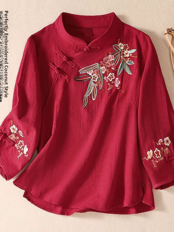 Retro Cotton Linen Embroidered Seven-Quarter Sleeve Shirt Women Stand Collar Chinese Style Casual Button Tea Costume Shirt Su...
Retro Cotton Linen Embroidered Seven-Quarter Sleeve Shirt Women Stand Collar Chinese Style Casual Button Tea Costume Shirt Su...