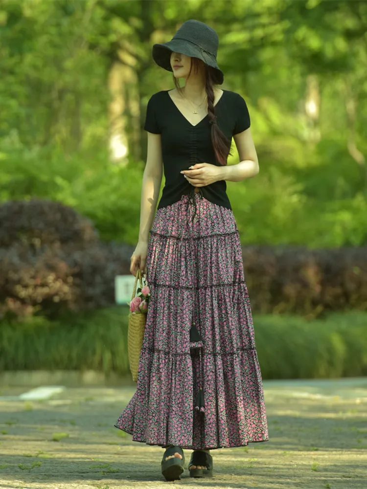 Meho Artistic Style Half-length Skirt with Small Floral Print High-waist Slimming Spring Summer Dance Long Skirt for Women
Meho Artistic Style Half-length Skirt with Small Floral Print High-waist Slimming Spring Summer Dance Long Skirt for Women