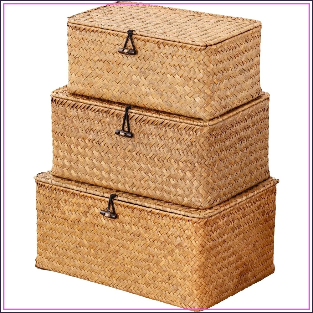 Natural Seagrass Storage Basket with Lid, Set of 3, Handwoven Boho Decor, Rectangular Boxes for Home Organization
Natural Seagrass Storage Basket with Lid, Set of 3, Handwoven Boho Decor, Rectangular Boxes for Home Organization
