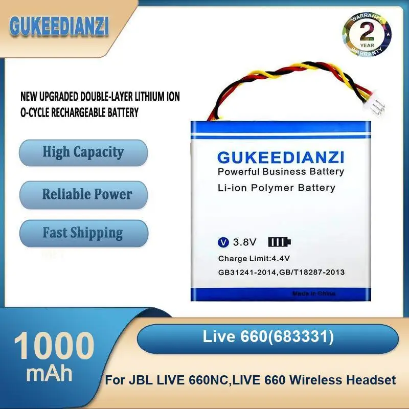Live 660(683331) 1000mAh High Capacity Headset Battery For JBL LIVE 660NC,LIVE 660 Wireless Headset
Live 660(683331) 1000mAh High Capacity Headset Battery For JBL LIVE 660NC,LIVE 660 Wireless Headset
