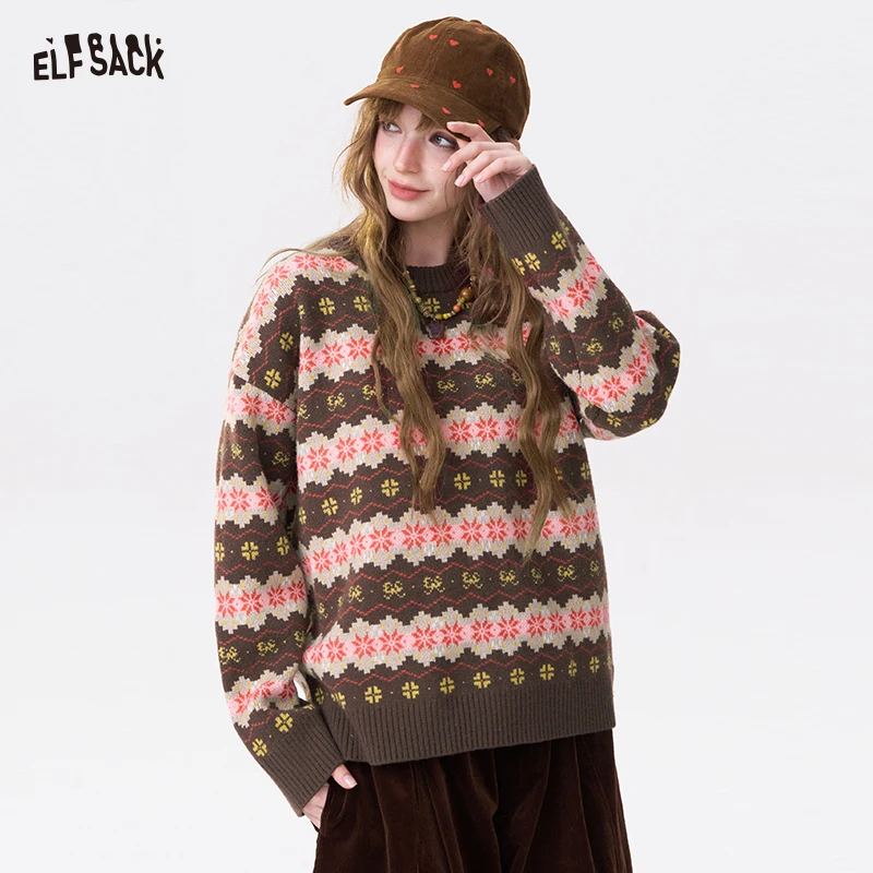 ELFSACK Minimalist Casual Loose Color Block Stripe Round Neck Sweater For Women
ELFSACK Minimalist Casual Loose Color Block Stripe Round Neck Sweater For Women