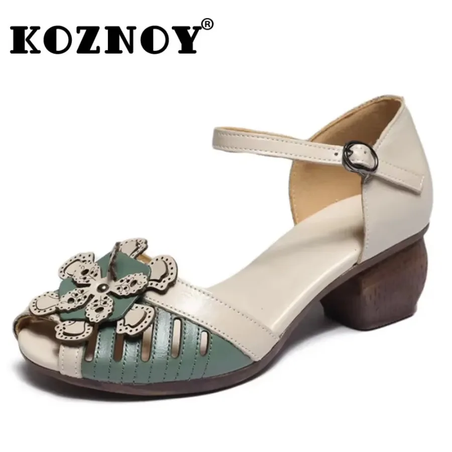 Koznoy Elegant Low Heel Sandals 4.5cm Women Ethnic Hollow Fish Toe Shoes Artistic Appliques Genuine Leather Summer Chunky Ladies
Koznoy Elegant Low Heel Sandals 4.5cm Women Ethnic Hollow Fish Toe Shoes Artistic Appliques Genuine Leather Summer Chunky Ladies