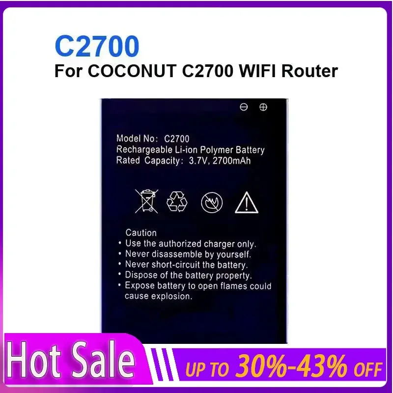 Аккумулятор беспроводного маршрутизатора 2700 мАч для COCONUT C2700 WIFI маршрутизатора C2700, долговечный и сменный аккумулятор
Аккумулятор беспроводного маршрутизатора 2700 мАч для COCONUT C2700 WIFI маршрутизатора C2700, долговечный и сменный аккумулятор