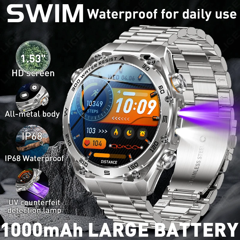 UV LED Light Smartwatch 1100mAh Battery 2.01''Screen Global Hiking Compass IP68 Voice Assistant Outdoor Sport Fitness Watch 2026
UV LED Light Smartwatch 1100mAh Battery 2.01''Screen Global Hiking Compass IP68 Voice Assistant Outdoor Sport Fitness Watch 2026