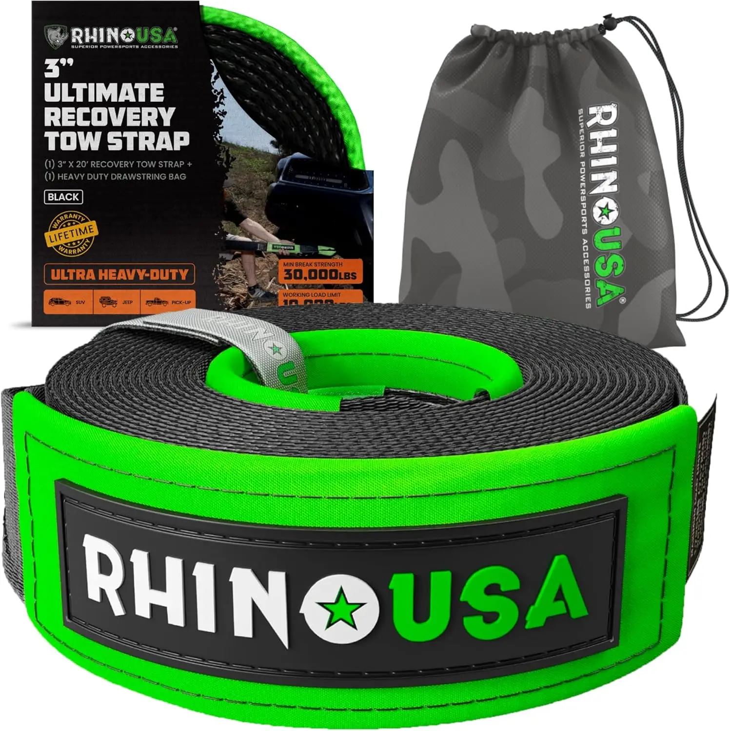 Recovery Tow Strap (3" x 20') - 31,518lb Break Strength - Emergency Recovery Strap Tow Rope for Truck, UTV, ATV & More
Recovery Tow Strap (3" x 20') - 31,518lb Break Strength - Emergency Recovery Strap Tow Rope for Truck, UTV, ATV & More