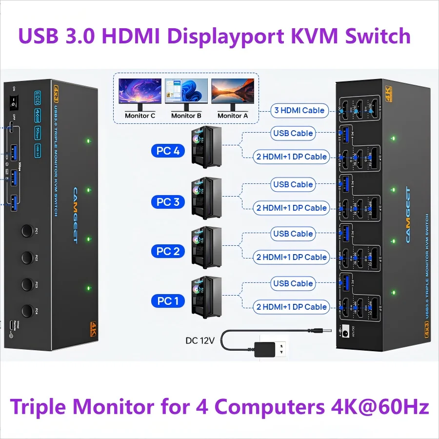 НОВЫЙ KVM-переключатель 3 монитора 4 компьютера 4K при 60 Гц, HDMI Displayport KVM-переключатель Тройной монитор для 4 ПК Share 3 монитора 4 порта USB3.0
НОВЫЙ KVM-переключатель 3 монитора 4 компьютера 4K при 60 Гц, HDMI Displayport KVM-переключатель Тройной монитор для 4 ПК Share 3 монитора 4 порта USB3.0