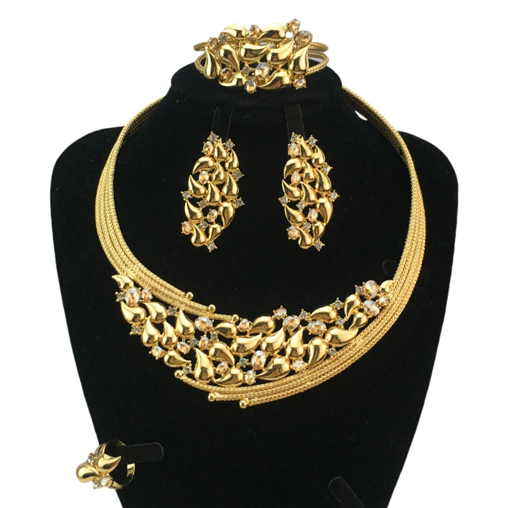 Luxury Design Gold Color Jewelry Set For Women Quality Trending Necklace Earrings Bracelet And Ring Wedding Party FHK19490
Luxury Design Gold Color Jewelry Set For Women Quality Trending Necklace Earrings Bracelet And Ring Wedding Party FHK19490
