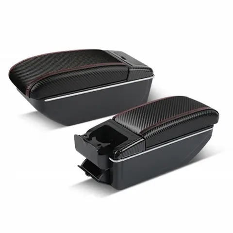 Car Touran Caddy Armrest box central console storage case driver elbow support carbon fibre