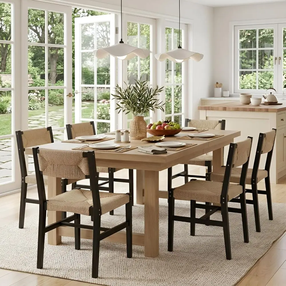 6-Piece Rattan Dining Chairs Set: Black Woven Arm Chairs with Hemp Seat and Backrest for Kitchen or Dining Room
6-Piece Rattan Dining Chairs Set: Black Woven Arm Chairs with Hemp Seat and Backrest for Kitchen or Dining Room