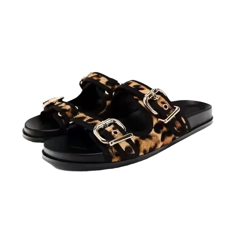 TRZA Women's animal print sandals with round toe and empty back, flat sandals for outdoor wear
TRZA Women's animal print sandals with round toe and empty back, flat sandals for outdoor wear