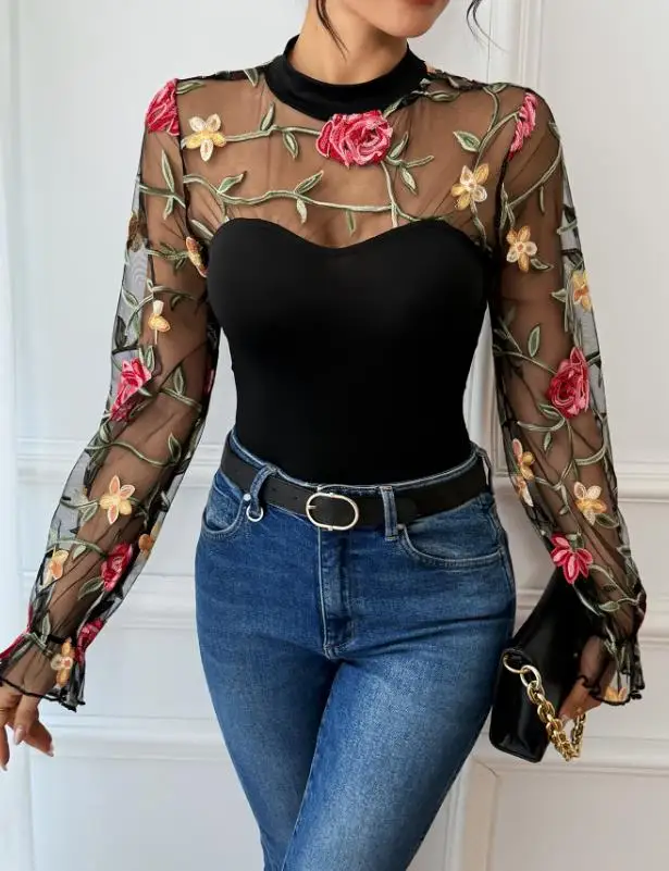 Bodysuit Women 2026 New Spring Autumn Fashion Lace Patchwork Perspective Embroidery Long Sleeved Casual Mock Neck Bodysuit
Bodysuit Women 2026 New Spring Autumn Fashion Lace Patchwork Perspective Embroidery Long Sleeved Casual Mock Neck Bodysuit