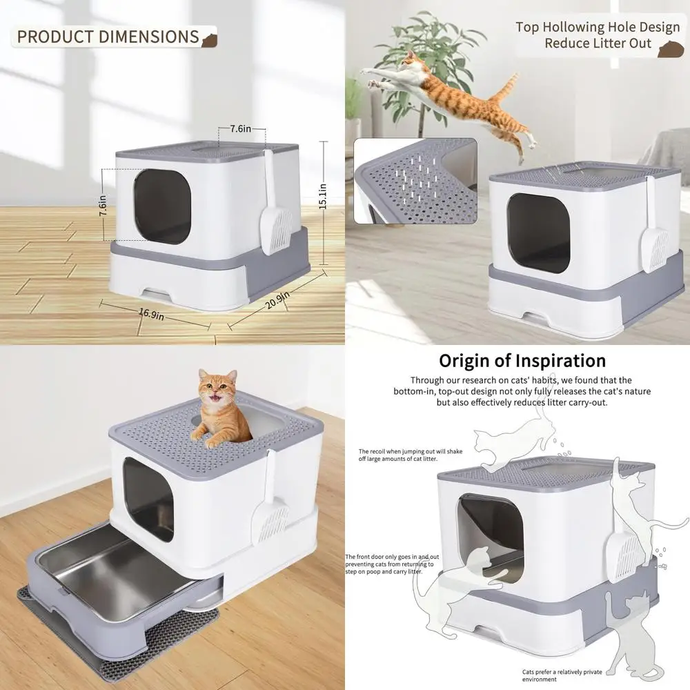 Light Gray Enclosed Cat Box with High Walls, Teflon Coating, Large Litter Pan for Odor Control
Light Gray Enclosed Cat Box with High Walls, Teflon Coating, Large Litter Pan for Odor Control