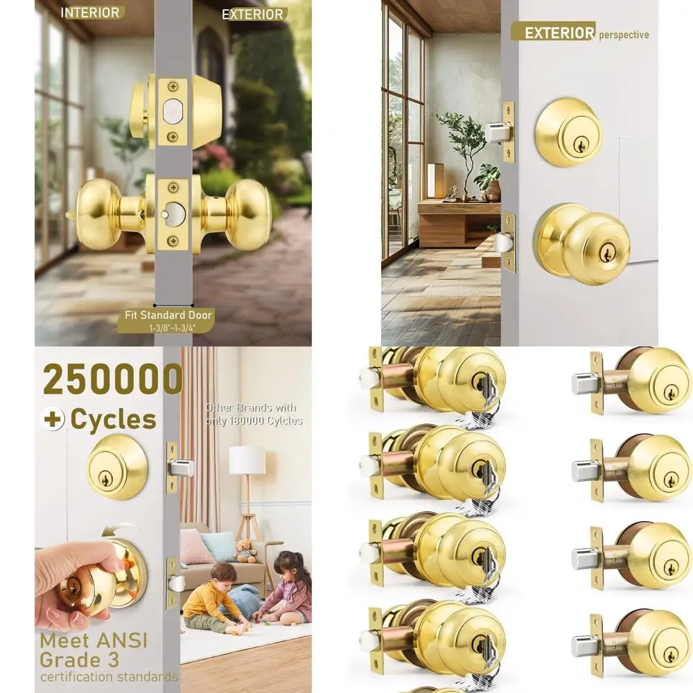 Polished Brass Single Cylinder Deadbolt and Alike Keyed Front Door Knob Set for Bedroom, Office, and Exterior Doors
Polished Brass Single Cylinder Deadbolt and Alike Keyed Front Door Knob Set for Bedroom, Office, and Exterior Doors