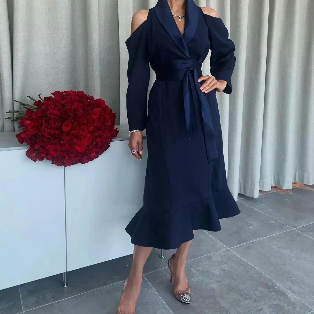 Off Shoulder V-Neck Evening Dresses Saudi Arabia Prom Dresses Long Sleeves Sash Mermaid Tea-length Elegant Party Dresses Women
Off Shoulder V-Neck Evening Dresses Saudi Arabia Prom Dresses Long Sleeves Sash Mermaid Tea-length Elegant Party Dresses Women