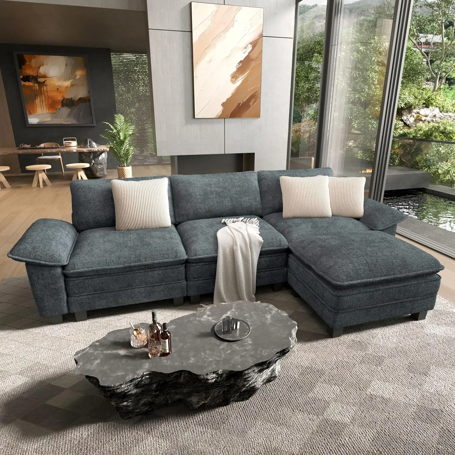 124" Modular Sectional Sofa L Shape Deep Seat Chenille Ottoman 4 Seat Living Room Comfy Cloud with Pillow, Customized
124" Modular Sectional Sofa L Shape Deep Seat Chenille Ottoman 4 Seat Living Room Comfy Cloud with Pillow, Customized