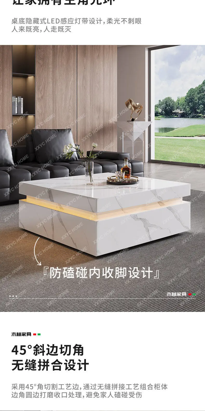 Intelligent square rock slab coffee table with lamp Modern simple light luxury black coffee table sensor light
Intelligent square rock slab coffee table with lamp Modern simple light luxury black coffee table sensor light