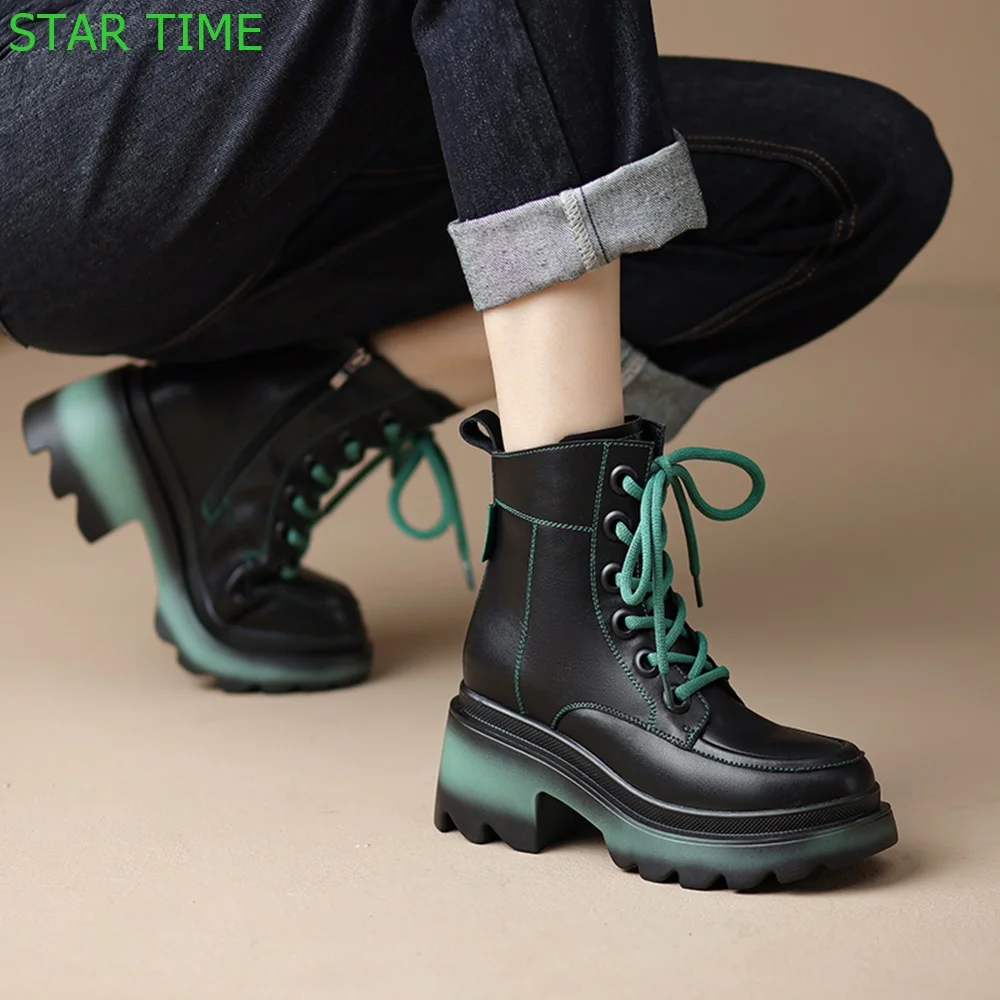 Platform British Style Short Boots 2024 Spring New Round Toe Genuine Leather Thick Heel Lace Up Boots Black/brown Women Shoes
Platform British Style Short Boots 2024 Spring New Round Toe Genuine Leather Thick Heel Lace Up Boots Black/brown Women Shoes