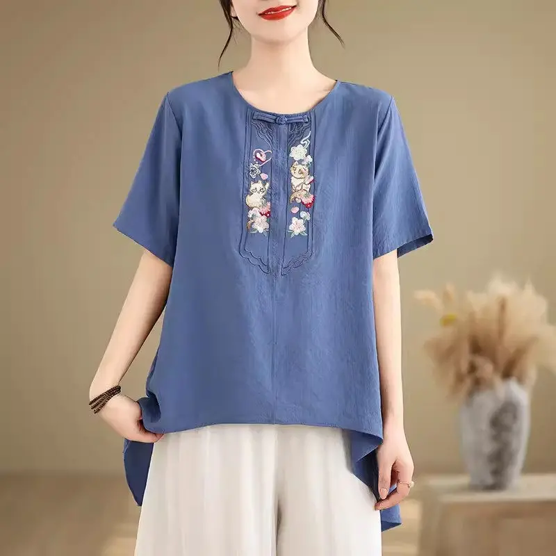 Chinese Style Cotton And Linen T-Shirt Oversized Women's Summer New 2024 Fashion Short Sleeve Casual Loose Top K76
Chinese Style Cotton And Linen T-Shirt Oversized Women's Summer New 2024 Fashion Short Sleeve Casual Loose Top K76