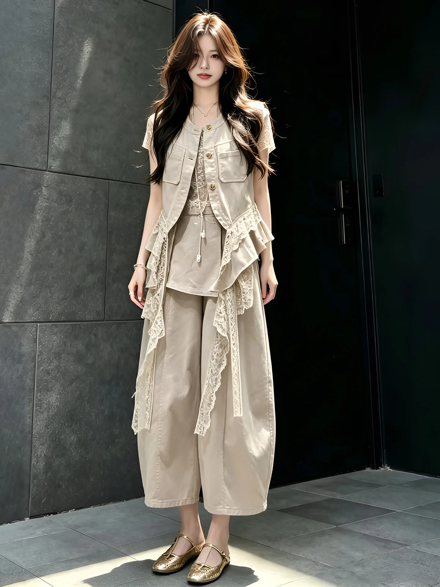 Retro Workwear Denim Lace Underwear Women's Summer Design Wide Leg Pants Three Piece Set Casual Commute Style High Waist
Retro Workwear Denim Lace Underwear Women's Summer Design Wide Leg Pants Three Piece Set Casual Commute Style High Waist