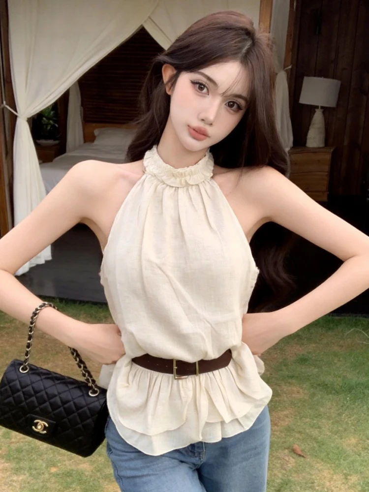 Elegant Sleeveless Shoulder Bared Waist Cinched Hemmed Top Pure Desirable Sexy Loose Shirt with Belt for Women Summer 2026
Elegant Sleeveless Shoulder Bared Waist Cinched Hemmed Top Pure Desirable Sexy Loose Shirt with Belt for Women Summer 2026