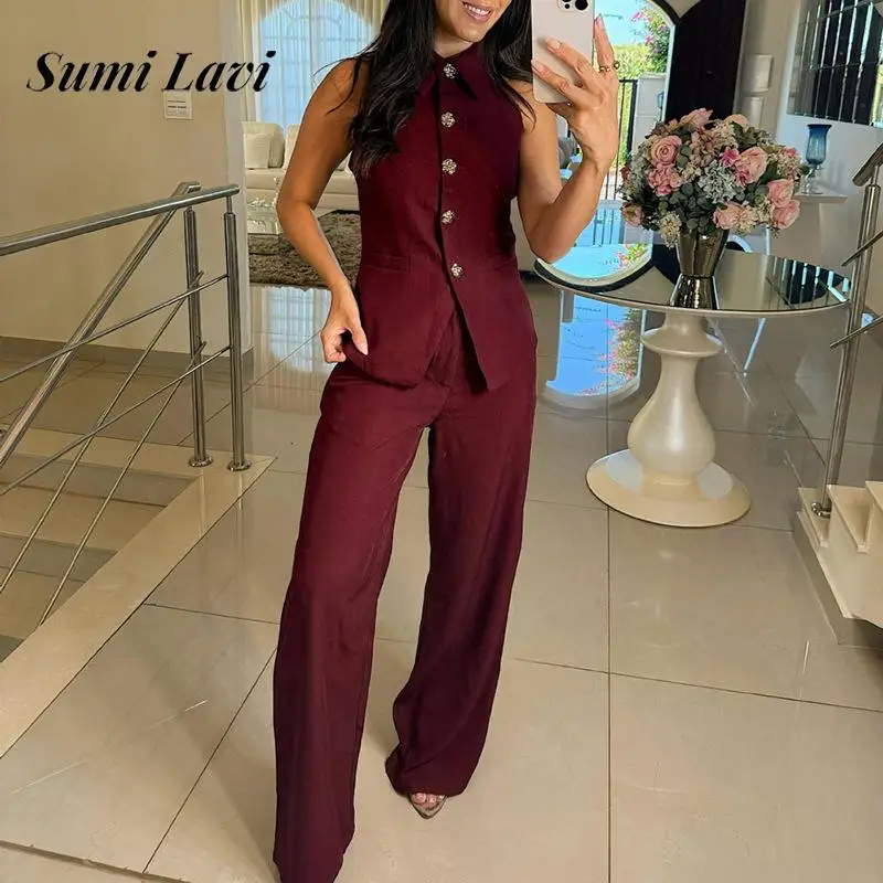 Elegant Single Breasted Vest & Long Pant Suits Women Casual Sleeveless Commuter Straight Sets Fashion O-neck Solid 2Pc Outfits
Elegant Single Breasted Vest & Long Pant Suits Women Casual Sleeveless Commuter Straight Sets Fashion O-neck Solid 2Pc Outfits