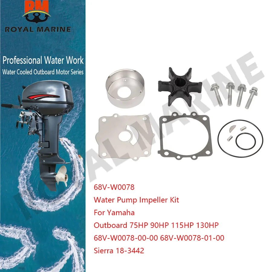 68V-W0078 68V-W0078-01-00 Water Pump Impeller Kit 68V-W0078-00-00 For Yamaha Outboard 75HP 90HP 115HP 130HP Sierra 18-3442
68V-W0078 68V-W0078-01-00 Water Pump Impeller Kit 68V-W0078-00-00 For Yamaha Outboard 75HP 90HP 115HP 130HP Sierra 18-3442