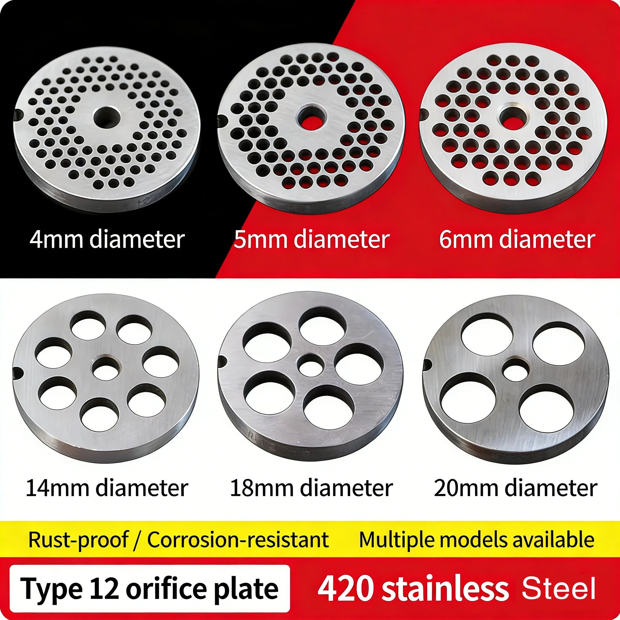 420 Stainless steel Accessories Round knife Type 12 Meat grinder Orifice plate Cross knife Meat dispensing plate Flying knife
420 Stainless steel Accessories Round knife Type 12 Meat grinder Orifice plate Cross knife Meat dispensing plate Flying knife